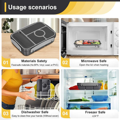 Amathley Bento Box Adult Lunch Box Kids,Lunch Containers for Adults/Kids/Toddler,5 Compartments Bento Lunch Box with Sauce Vontainers,Microwave & Dishwasher & Freezer Safe,BPA-Free (Blue)
