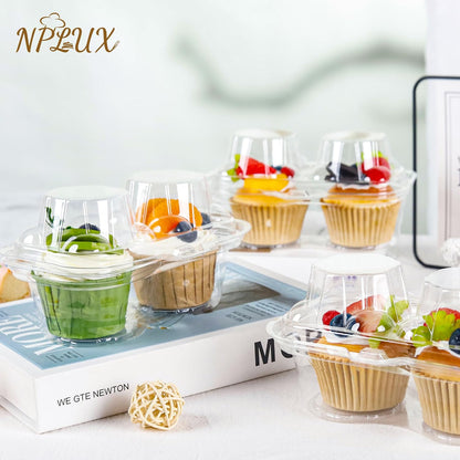 NPLUX 2 Count Cupcake Containers 25 Pack Cupcake Holder with Connected Airtight Lid Cupcake Boxes for 50 Cupcakes Muffins, BPA Free, Standard Size