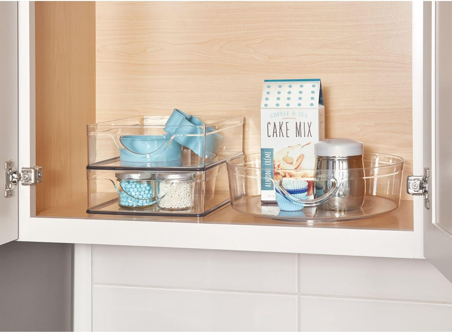 iDesign Plastic Stackable Pantry Bin - Storage Bin with Handles for Cabinets or Fridge - Set of 2 - Clear