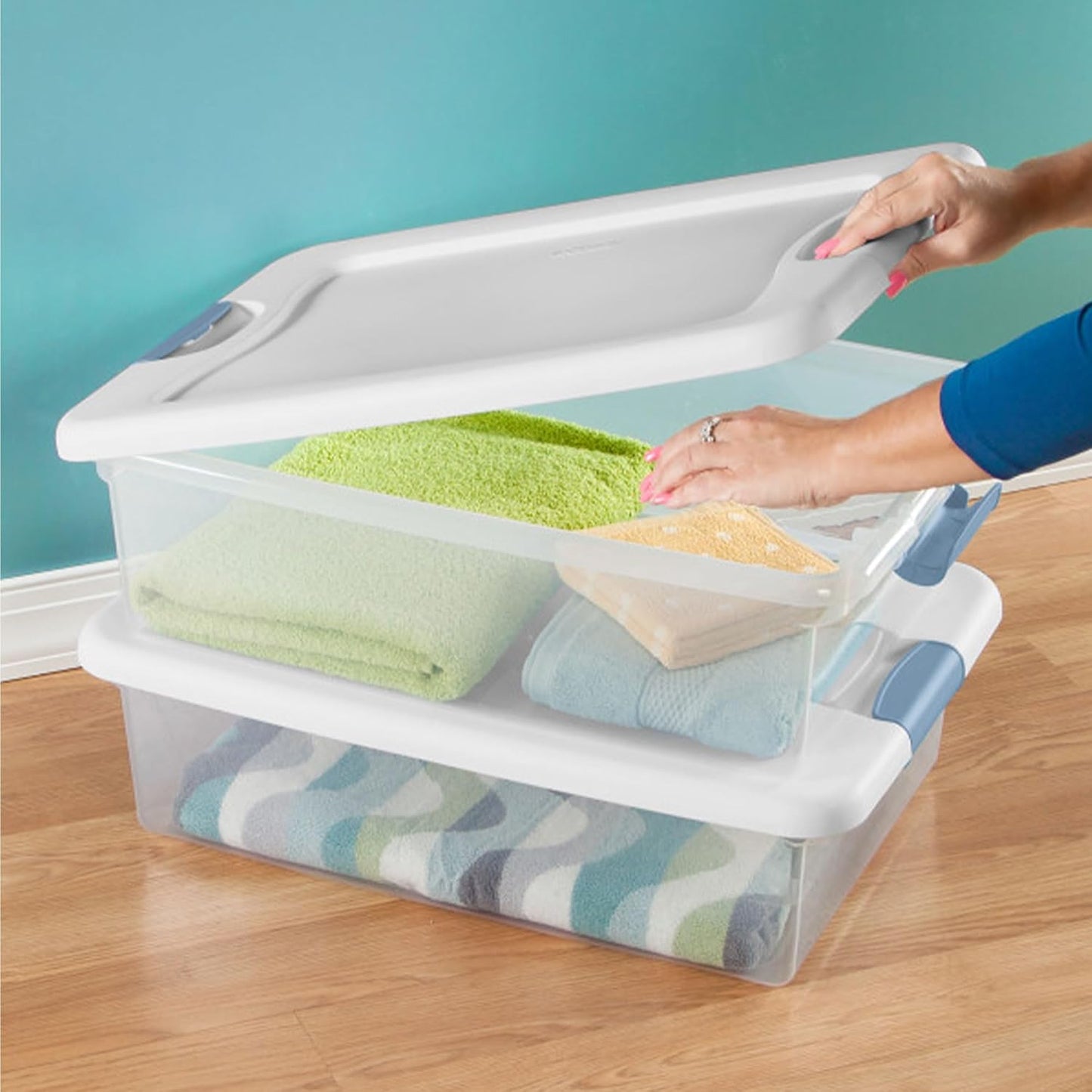 Sterilite 6-Pack Latching Box, Under Bed Storage Bins with Lids, Clear Plastic, 25 Quart - Heavy-Duty Organizing Containers for Closet, Bathroom, and Office
