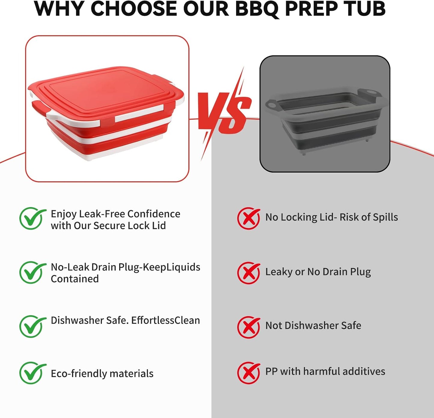 XUDAKAIXIN Collapsible BBQ Prep Tub for Meal Prep, Marinating,Food Storage, picnics, camping, barbecues,cutting fruits and vegetables - Includes Cutting Board and Locking Lid,(X-Large) Black
