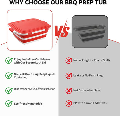 XUDAKAIXIN Collapsible BBQ Prep Tub for Meal Prep, Marinating,Food Storage, picnics, camping, barbecues,cutting fruits and vegetables - Includes Cutting Board and Locking Lid,(X-Large) Black
