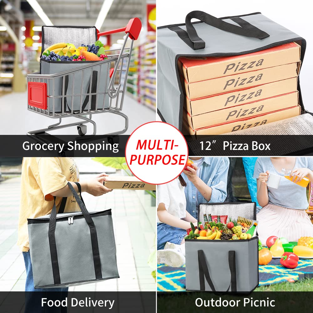 Insulated Food Delivery Bag, XXXL Insulated Reusable Grocery Cooler/Hot Bags, Tote Bag for Shopping/Travel/Doordash, Catering Bag Doordash 22x14x13, Black, 1-Pack