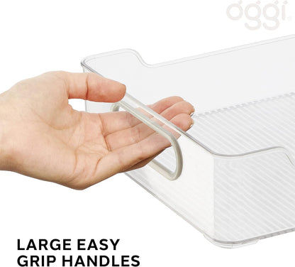 Oggi Cabinet/Drawer Storage Bin - 14" x 5" (Set of 6), Clear/Gray, Ideal for Kitchen Organization, Pantry Storage, Fridge Organizing