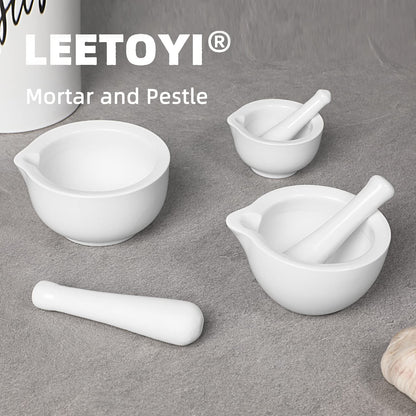 LEETOYI Small Ceramic Mortar Pestle Set, Herb Grinder Pill Crusher 3.3-inch