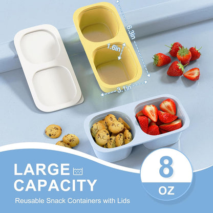 Snack Pack Containers for Kids, 5 Pack Reusable Snack Containers with Lids, 2 Compartment Small Bento Snack Box, BPA-Free, Lunchbox Accessories for Travel