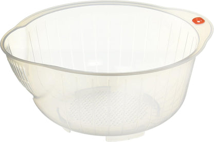 Inomata Plastic Japanese Rice Washing Bowl with Strainer, 2 quart