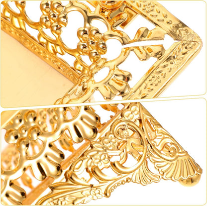 COLLBATH Nordic Style Fruit Plate with Handle 2Pc Metal Snack Serving Tray for Dried Fruits and Appetizers Elegant Gold Platter for Kitchen and Entertaining