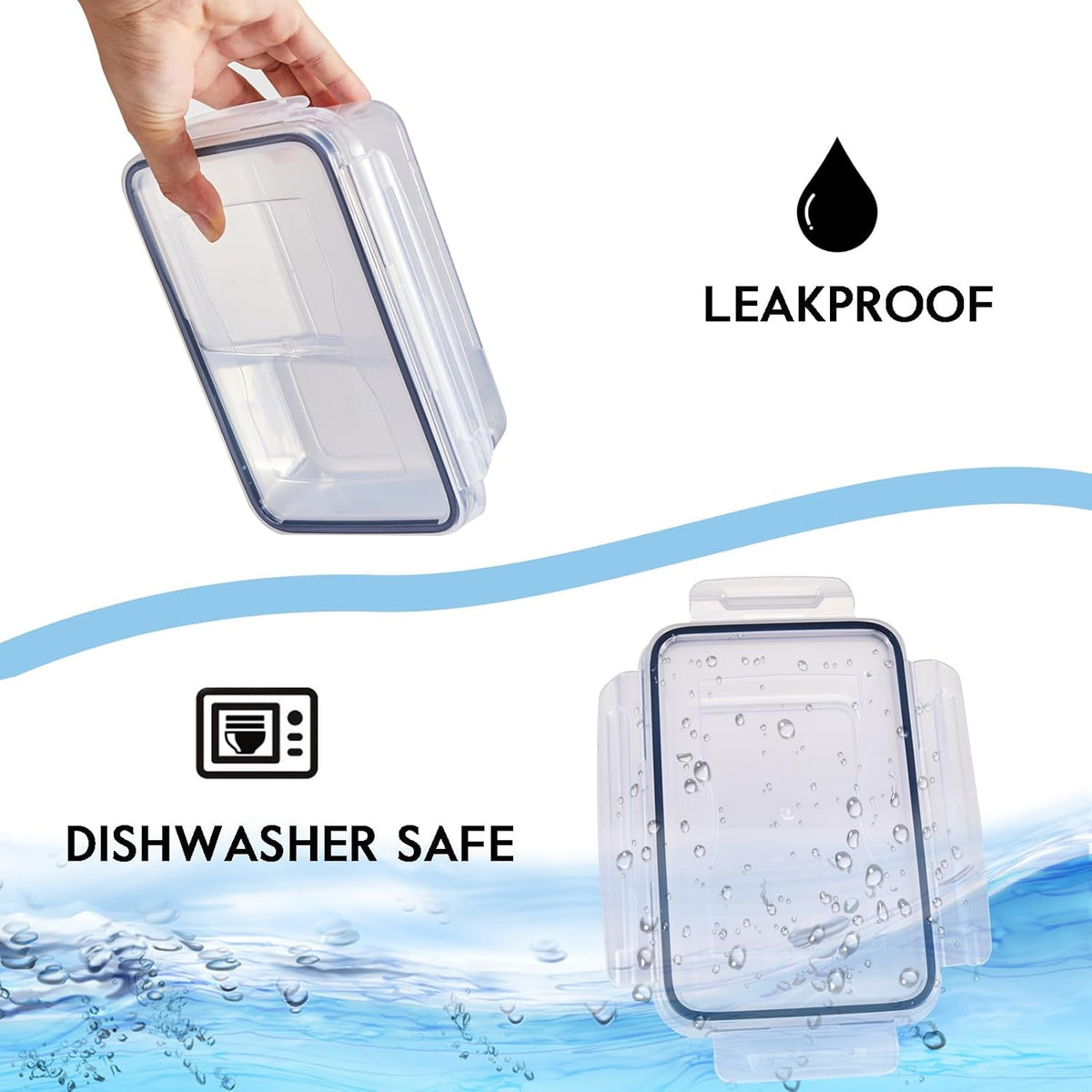 Food Storage Container Set, 50 Piece, Clear Plastic, Airtight Leak-Proof Lids, Meal Prep and Kitchen Organization