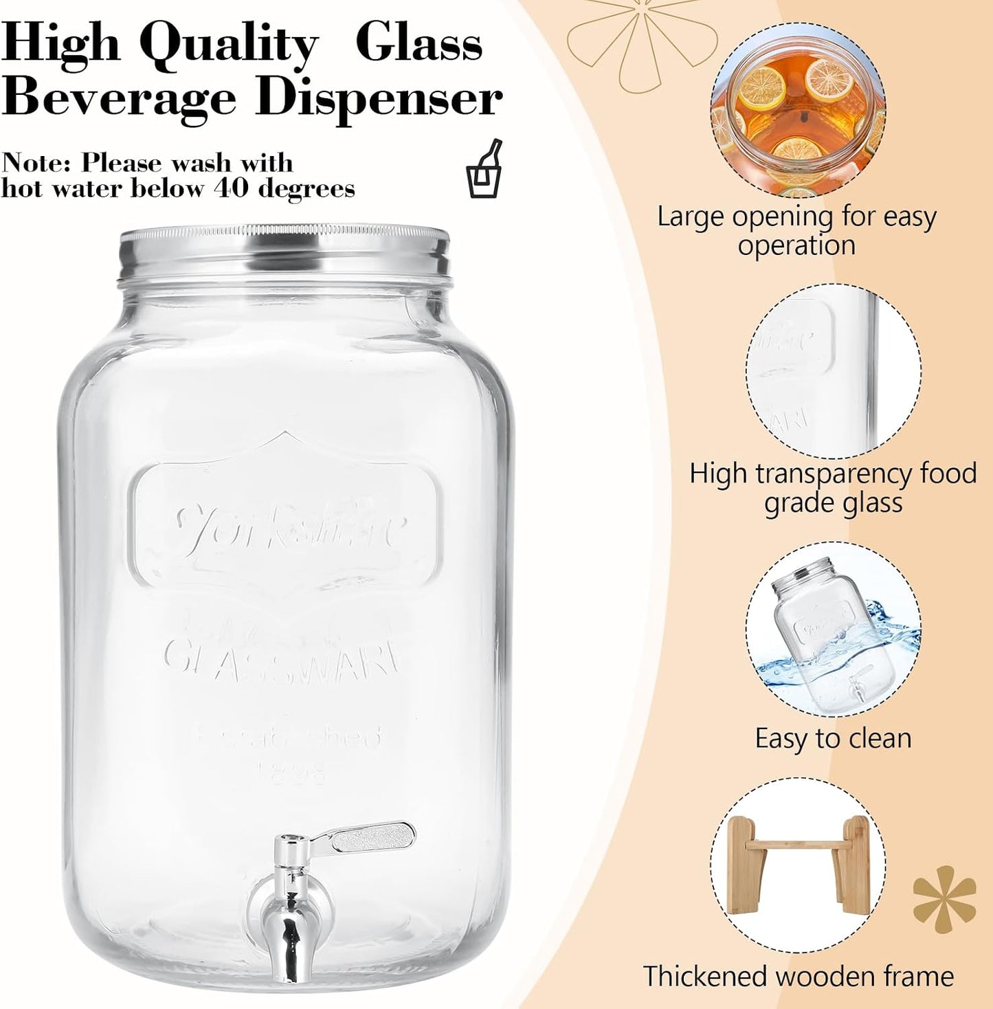 Sliner 2 Pack 2 Gallon Glass Drink Dispenser with Stand Glass Beverage Dispenser Water Juice Drink Containers for Parties with Stainless Steel Spigot Hanging Chalkboard(Stainless Steel)