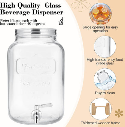 Sliner 2 Pack 2 Gallon Glass Drink Dispenser with Stand Glass Beverage Dispenser Water Juice Drink Containers for Parties with Stainless Steel Spigot Hanging Chalkboard(Stainless Steel)