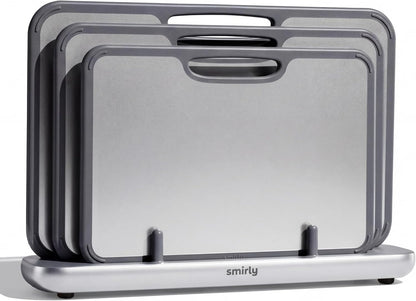 SMIRLY Titanium Cutting Board for Kitchen, Double Sided Chopping Board Set with Holder, Pure Titanium, 3 Pack (Silver)