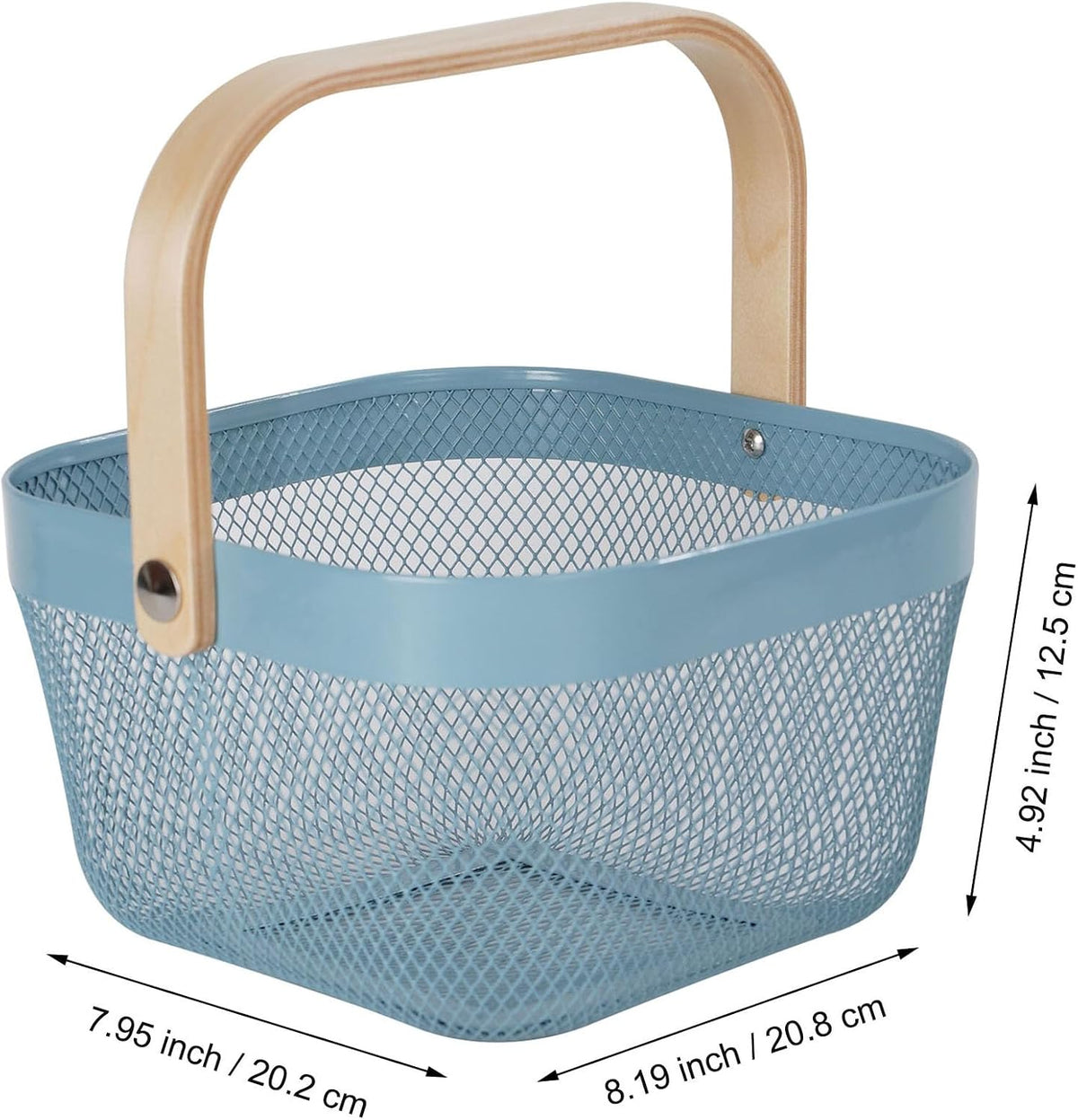 AJIODA Metal Mesh Wire Basket, Large Steel Basket with Wooden Handle Storage Organizer Basket Multi-functional Hanging Kitchen Baskets Fruit Baskets for Kitchen Bathroom Cabinet Pantry Snacks, Black