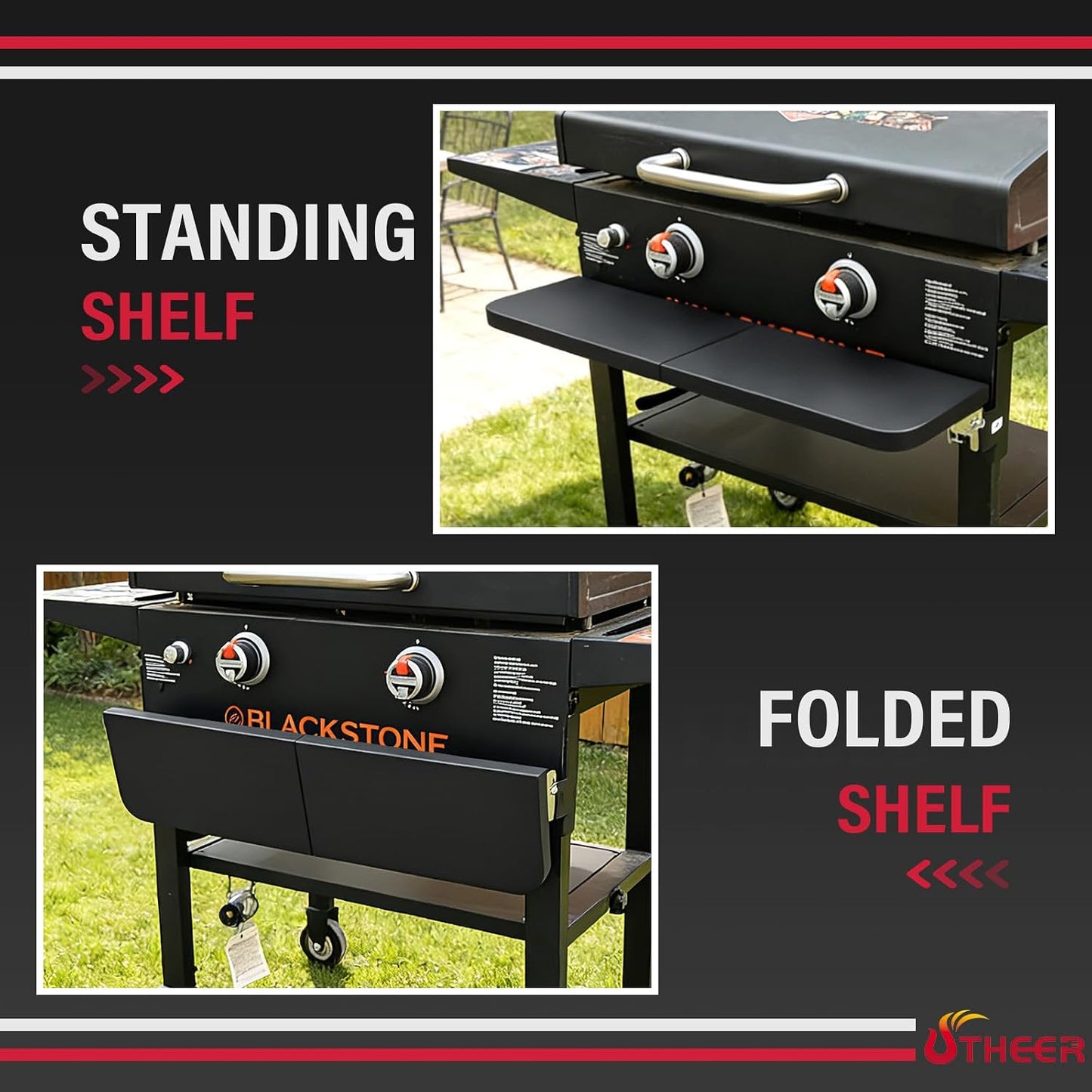 Upgraded Grill Table for Weber Kettle 22"/18"/26", Master Touch 22", Smokey Mountain, Recteq Pellet Grill RT-B380, Prep Station with Cutting Board, Basin, 4 Hooks, Shelf for Weber Kettle Accessories