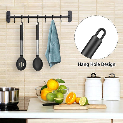 Pack of 2 Large Silicone Cooking Spoons, BPA Free Kitchen Scoops (Black)