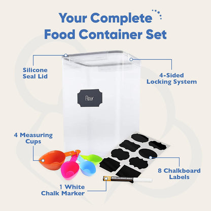 Chef's Path Extra Large Airtight Food Storage Containers with Lids, Pack of 2, 6.5L, 220Oz, Airtight Kitchen and Pantry Bulk Canisters for Flour, Sugar, Rice, and Baking Supplies - Transparent