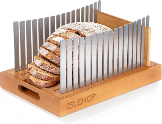 Bread Slicer for Homemade Bread – Steel Guides, Bamboo Crumb Tray