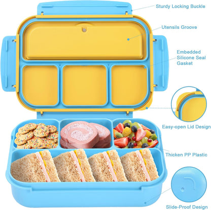 Bento Box Adult Lunch Box, Lunch Containers for Kids Girls Boys with 4 Compartments, Lunchable Food Container with Utensils, Sauce Jar, Muffin Liners, 40 Oz/5 Cup, Microwave Safe, Lavender