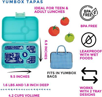 Yumbox Tapas Leakproof Bento Box, 5 Compartments, Antibes Blue | Large Capacity Design | Removable Compartment Tray | Easy-Open Single Latch | Ideal for Teens & Adults | Dishwasher-Safe Tray