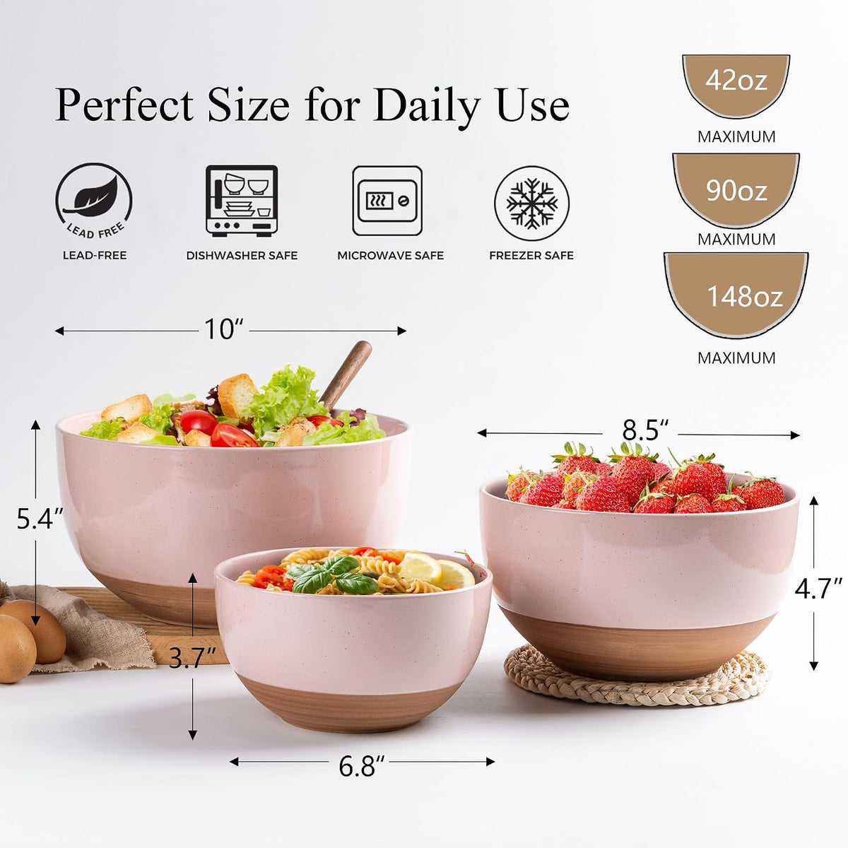 AmorArc Ceramic Mixing Bowls,Stoneware Nesting Bowls Set of 3 for Kitchen