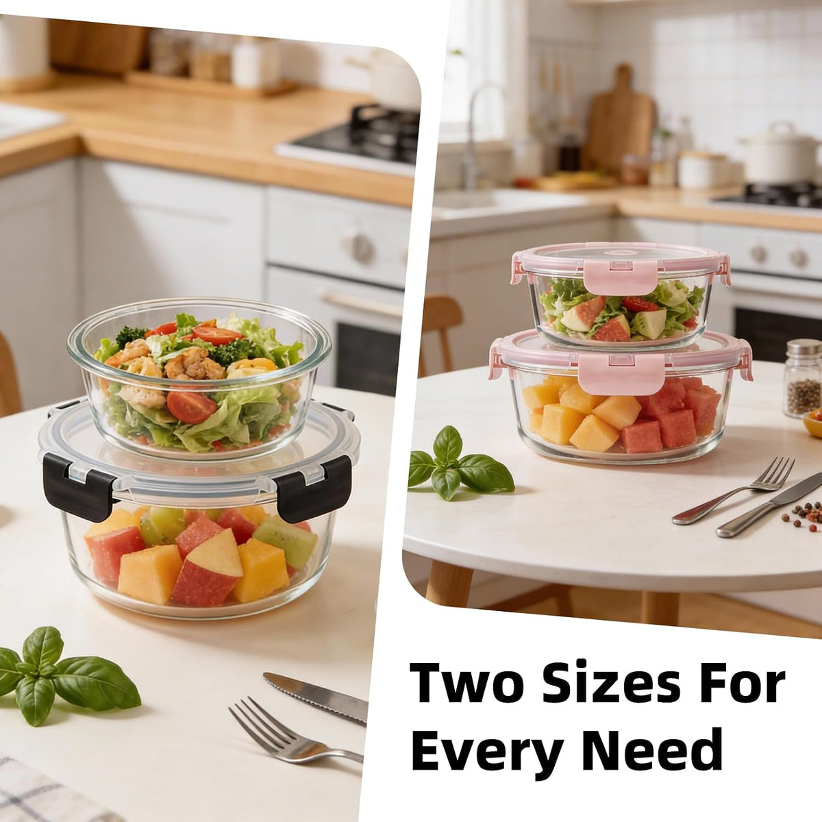 Konokyo Square Glass Food Storage Containers with Lids, 12 Pack Airtight Leakproof Meal Prep Containers, BPA-Free, Microwave Oven Freezer & Dishwasher Safe, Assorted Sizes