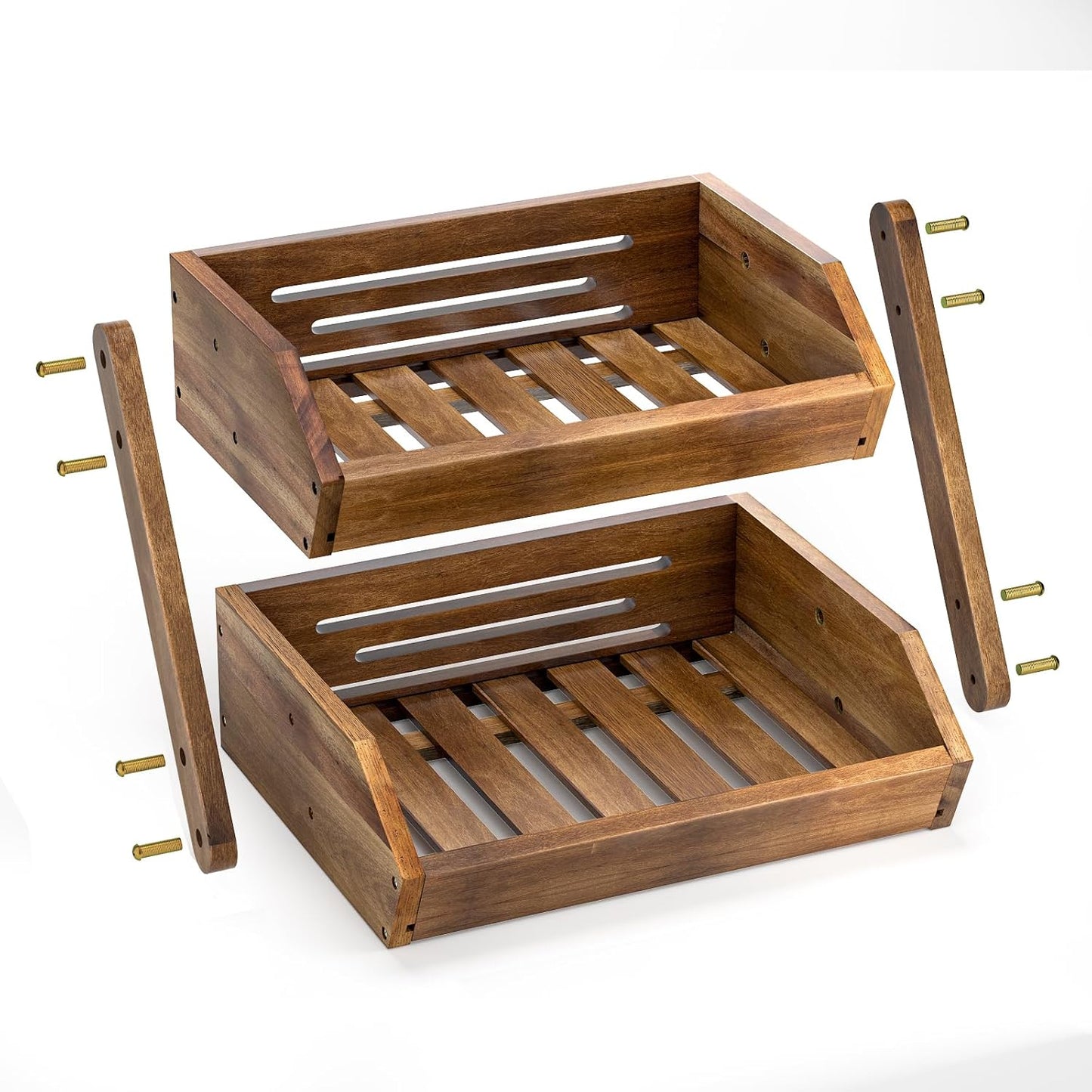G.a HOMEFAVOR Large Bamboo Fruit Basket, 2-Tier Fruit Bowl for Kitchen Counter, Vegetable Storage Stand for Fruit Shop, 15 mm Thickness (Self-assembly)