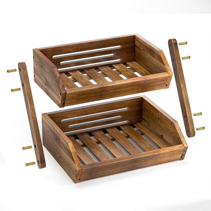 G.a HOMEFAVOR Large Bamboo Fruit Basket, 2-Tier Fruit Bowl for Kitchen Counter, Vegetable Storage Stand for Fruit Shop, 15 mm Thickness (Self-assembly)