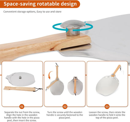 12” x 14” Aluminum Pizza Peel Set, Pizza Paddle with Foldable Handle