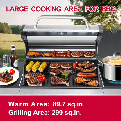 6-Burner BBQ Grill with Side Burner - 69,000 BTU Propane Gas Grill with Cast Iron Grate, Stainless Steel - 620 Sq. In. Cooking Area Cabinet Style Outdoor Grill for Barbecue & Backyard