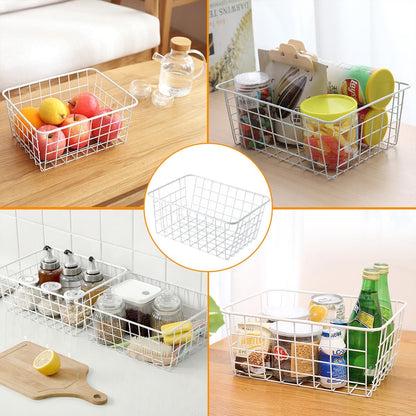 3 Pack Large Wire Baskets for Organizing 14.2'' Metal Wire Baskets with Built-in Handles, Wire Storage Basket Black Metal Freezer Organizer Wire Basket for Pantry, Cabinets, Bathroom