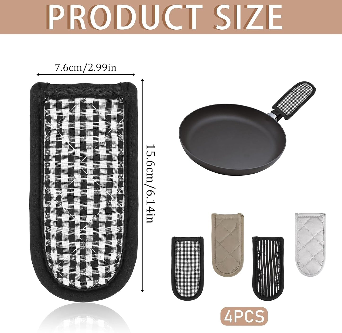 4 Pieces Hot Handle Covers Heat Resistant Pot Sleeve Grip Cotton Cast Iron Skillet Handle Covers Non-Slip Machine Washable Handle Mitts for Baking Cooking BBQ Kitchen Cookwares
