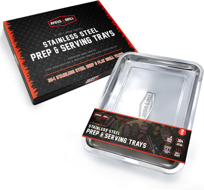 AVIEUS Grill Prep and Serve Trays | Set of 2 Stackable, Melamine Trays | Serving Tray & Marinating Tray | Serving Platter for Plating Food & BBQ Prep Tub for Marinating Meats | Grill Accessories |