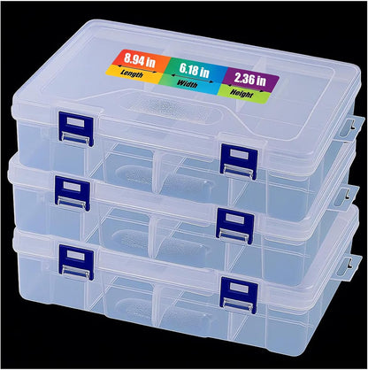 3pcs Clear Storage Small Parts Organizer Box Storage Bin With Dividers Multi Compartment for Beads Art DIY Tackle Box Organizer (10 - compartment in length)