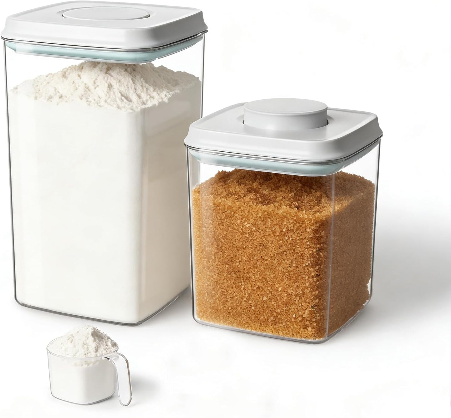 Ankou Airtight Container Set - (380ml 4 Pcs) Stackable One Button Openning Food Containers for Snacks Candy Salt Herbs Spices BPA-Free Tranparent (0.32 QT * 4)