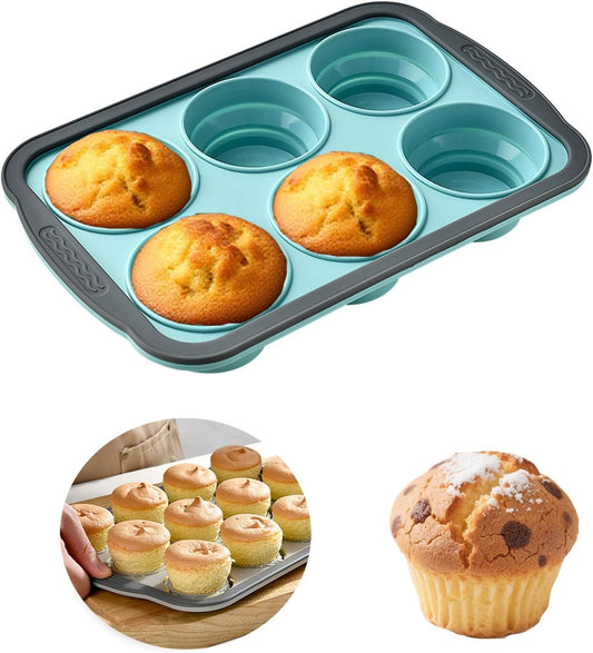 Silicone Muffin Pans for Baking with Metal Frame, 6 Cup Silicone Muffin Pan, Nonstick Cupcake Pan, BPA Free Muffin Tins Easy to Pop Cupcake Baking Pan Molds for Oven Dishwasher Safe Pink