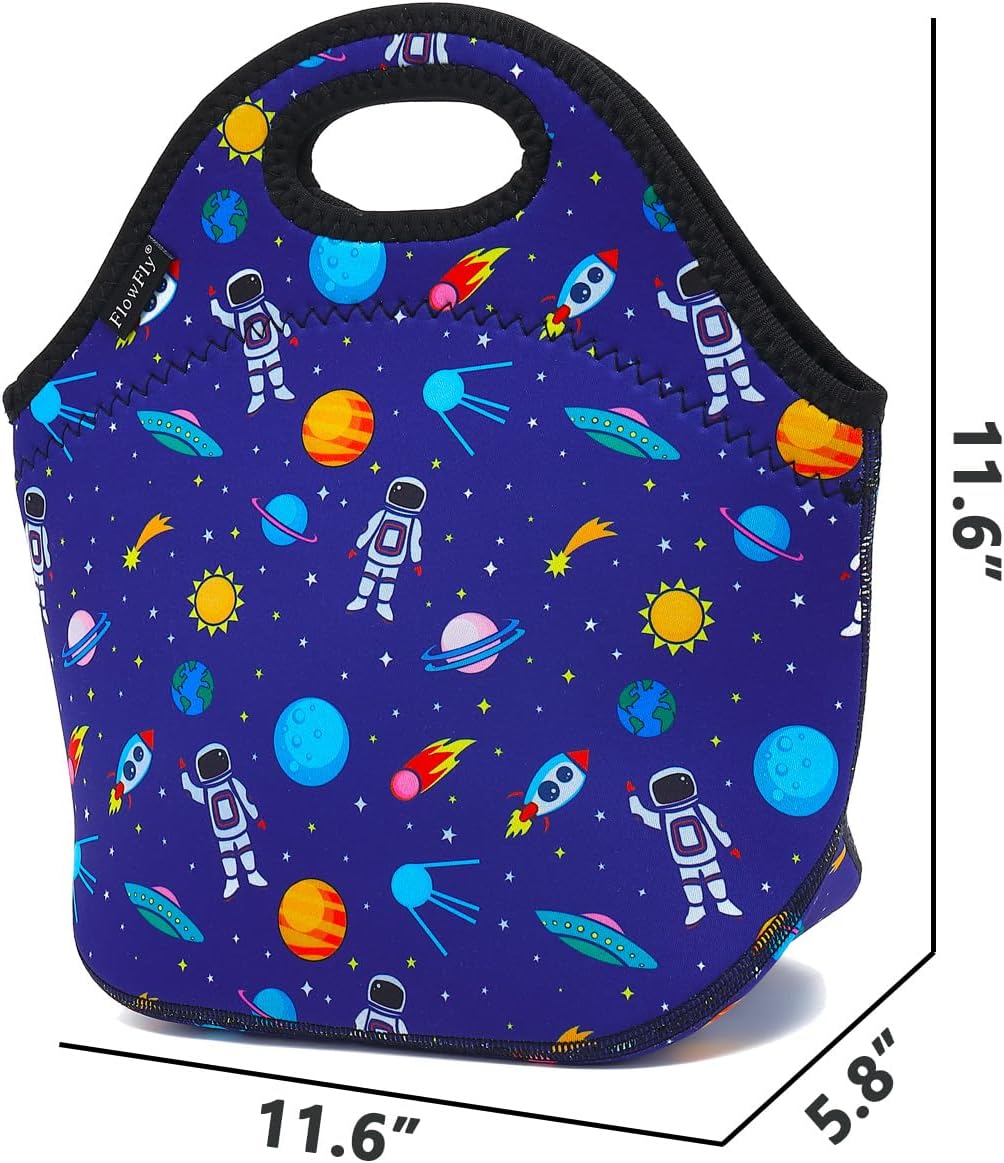 FlowFly Neoprene kids Lunch box Insulated Soft Bag Mini Cooler Thermal Meal Tote Kit for Boys, Girls,Men,Women,School,Work, Office,Black