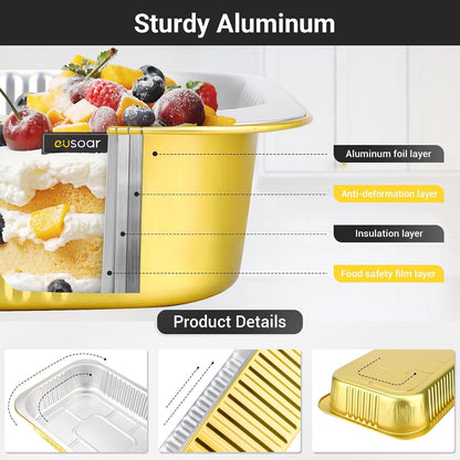 EUSOAR Aluminum Pans with Lids, 50pack 32oz Small Disposable Foil Loaf Cake Food Storage Pans, Catering Party Meal Prep Freezer Drip Pans for Microwave Oven Safe Cooking,Baking,Heating,Takeout