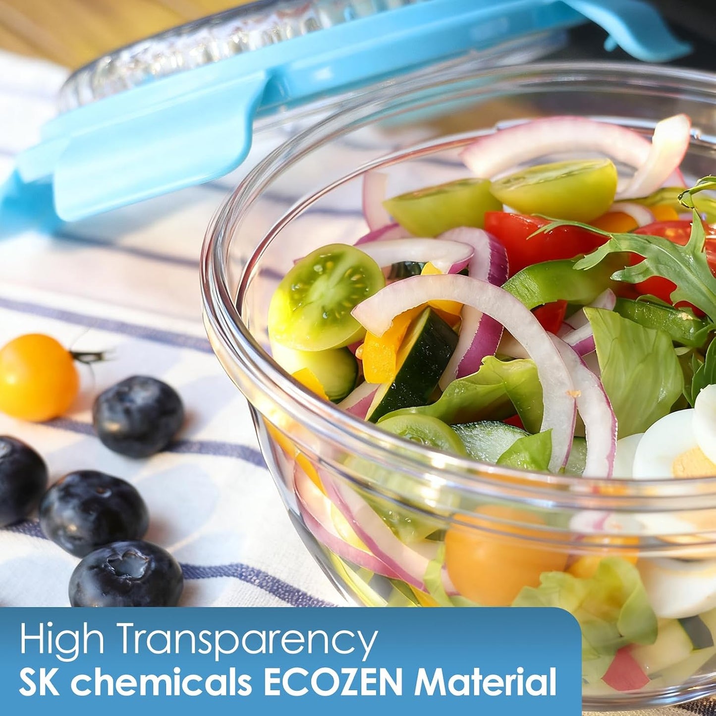 WHALEHOUSE Clear Eco-friendly SK chemicals ECOZEN Salad Container, 33OZ Portable Plastic Salad Bowls with Lid & Snack Tray, Leak-Proof Dressing Container, Reusable Fork, Lunch Box for Meal Prep (Pink)