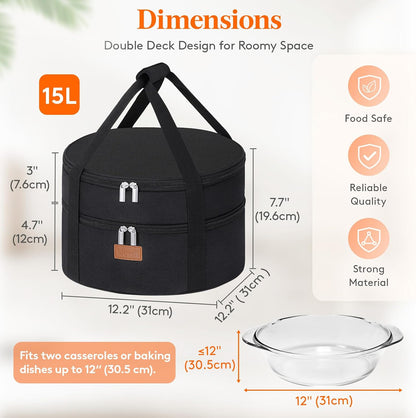 Lifewit Insulated Single Decker Round Casserole Carrier, Portable Pie Carrier Bag for Hot or Cold Food, Fits 12.5" Baking Dish, Thermal Lunch Tote for Potluck Parties, Picnic and Cookouts, Grey