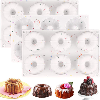 HUAKENER 2 Pcs Mini Fluted Cake Pan, 6-Cavity Fluted Cake Mold, Non-stick Silicone Baking Mold for Cupcakes, Donuts, Cornbread, Brownies, Jellies