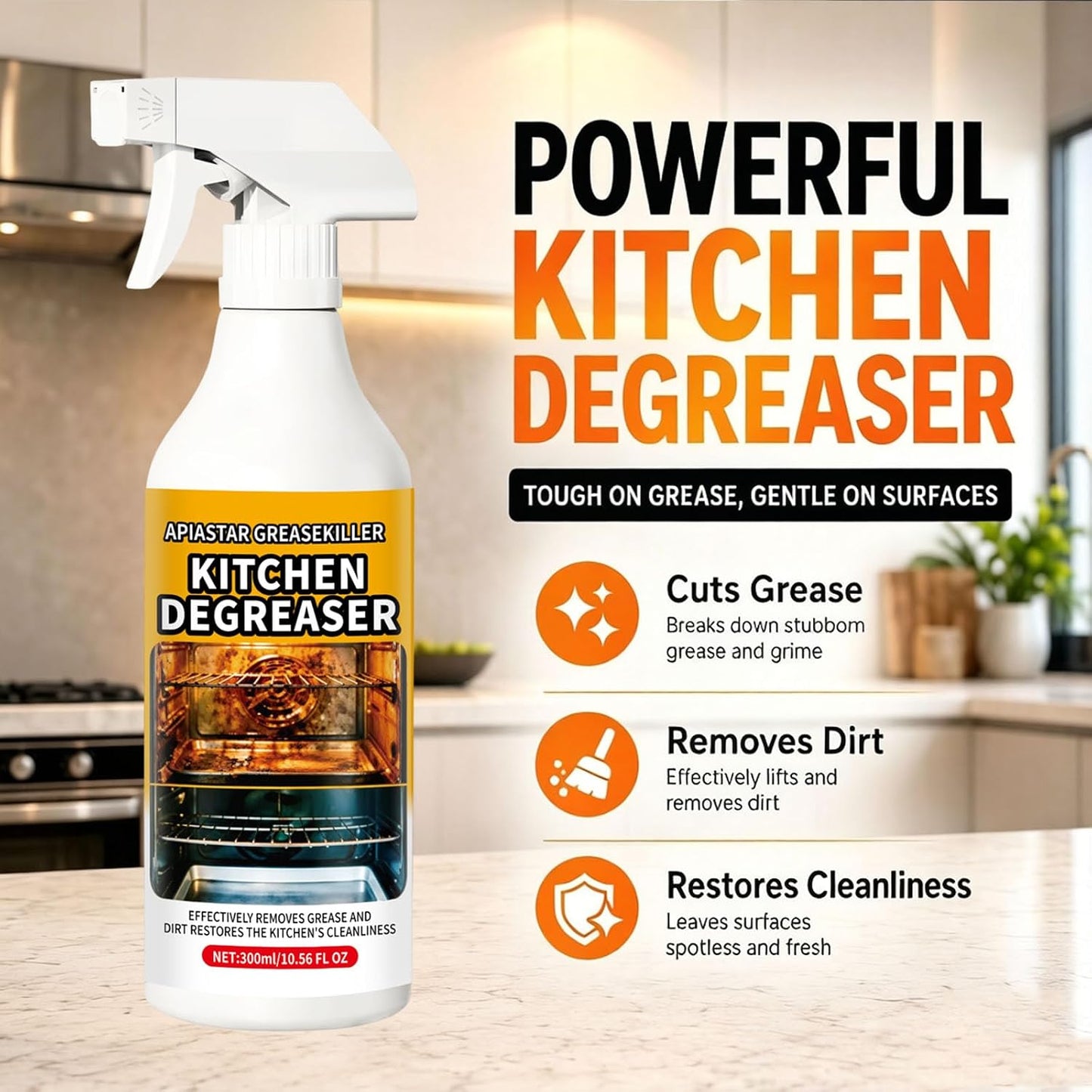 Apiastar Greasekiller Spray,2026 New,300ML/10.56FL.OZ Apiastar Grill Cleaner Spray,Suitable For Greasy Grates, Drip Trays, Sticky Buildup, Exterior Grill Messes(2PCS)