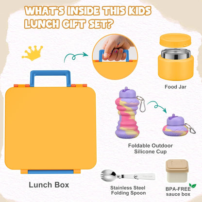 Lunch Box Kids, Leak Proof 5 Compartment Bento Box for Kids, 13oz Thermo for Hot Food Kids Lunch Box,Hot Lunch Box for School Travel