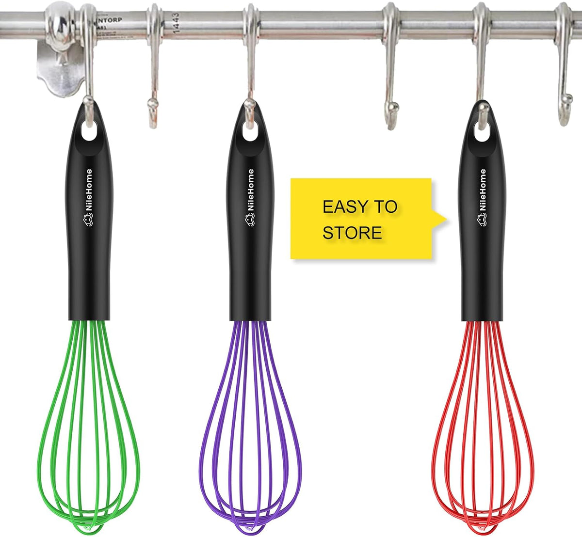 NileHome 3-Pack Stainless Steel Whisk Set, Kitchen Utensils for Cooking