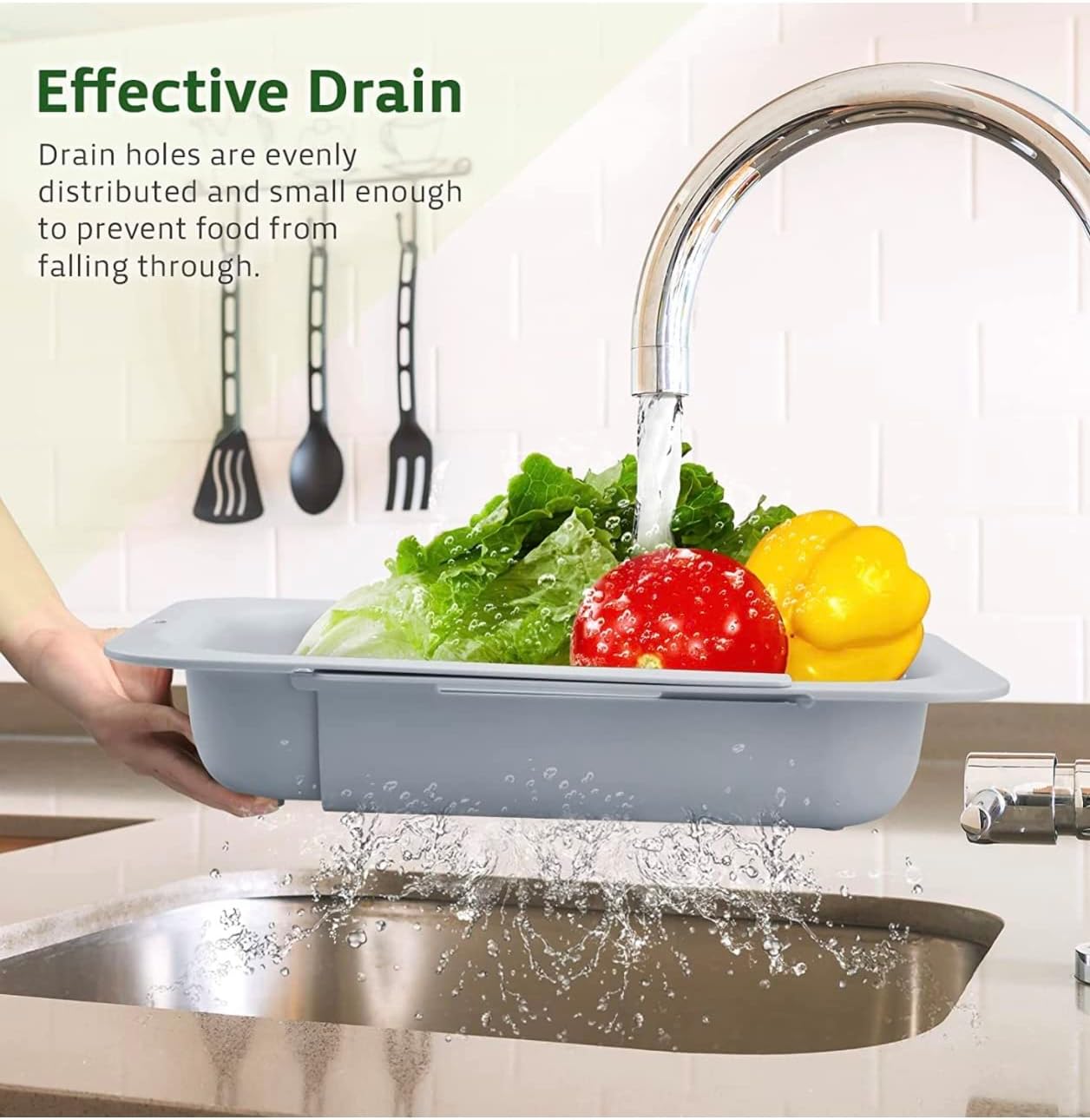 Expandable Over-the-Sink Colander Strainer Basket 14.25 to 19.5 Inch Black