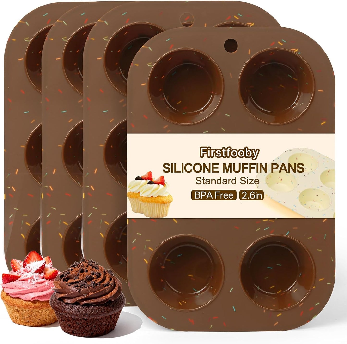 2 Pack Silicone Muffin Pan for Baking, Regular Size Nonstick Cupcake Pan, 6-Cup Silicone Muffin Tin BPA Free Dishwasher Safe, Great for Muffin Cupcake Brownie Egg Tart