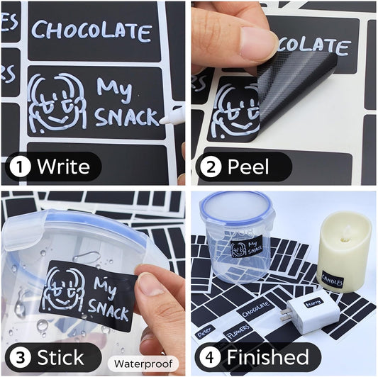 JIEHENG 170Pcs Black Removable Labels for Jars,for Storage Bins,for Food Containers with 2 Liquid Chalk Marker(Black)