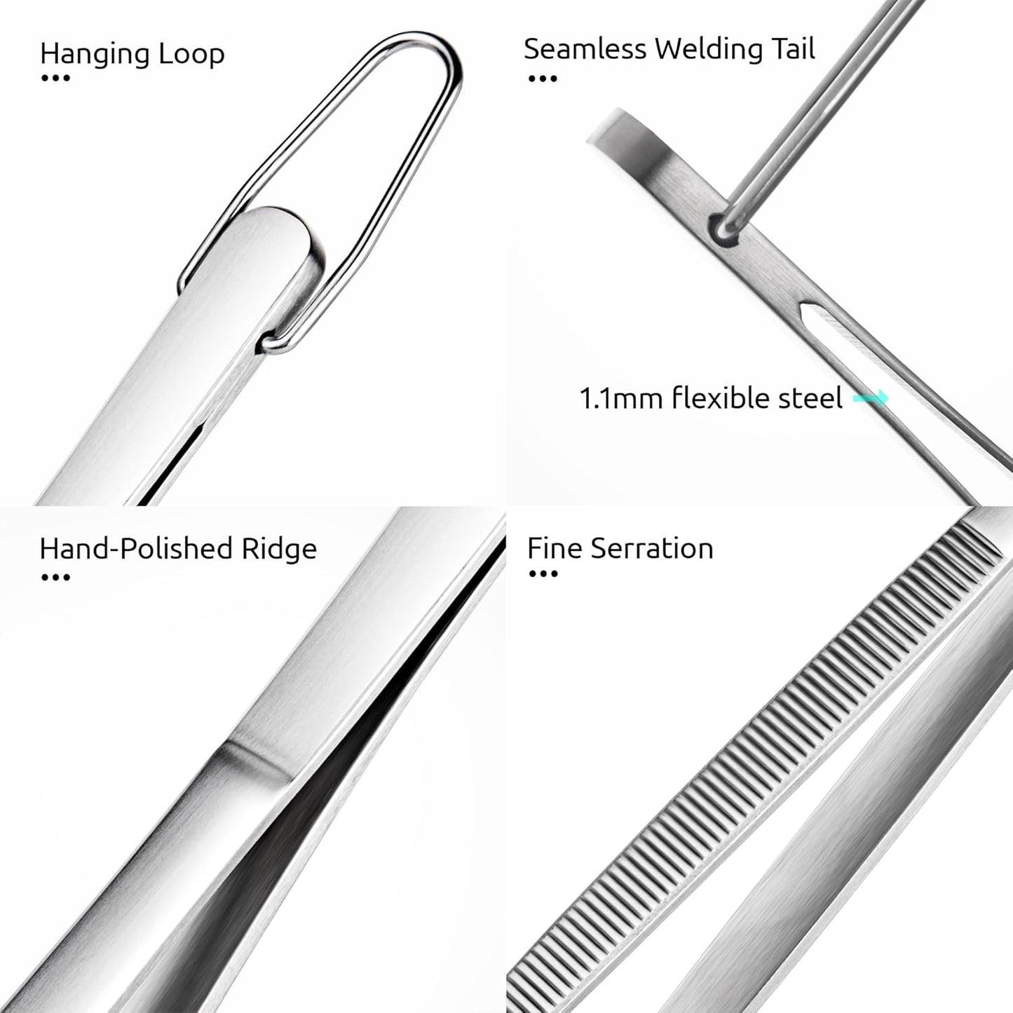 U-Taste 8"+10"+12" Kitchen Cooking Tweezer: 18/8 Stainless Steel Food-Grade Metal Food Tong, Flexible Pinching, Seamless-Welding and Sturdy for Serving Grilling Frying, Plating, Feeding (Pointed Tip)