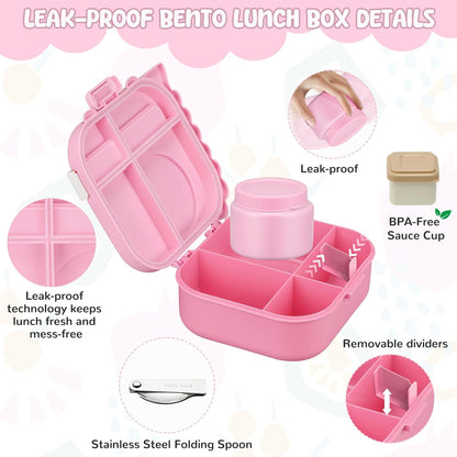 Lunch Box Kids, Leak Proof 5 Compartment Bento Box for Kids, 13oz Thermo for Hot Food Kids Lunch Box,Hot Lunch Box for School Travel
