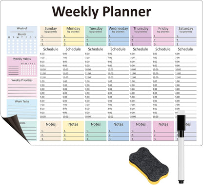 Weekly Hourly Planner Dry Erase Magnetic Whiteboard－Daily Weekly Weekly Planner and Hourly Schedule Checklist－Weekly To Do List Organize Your Daily Work Efficiently