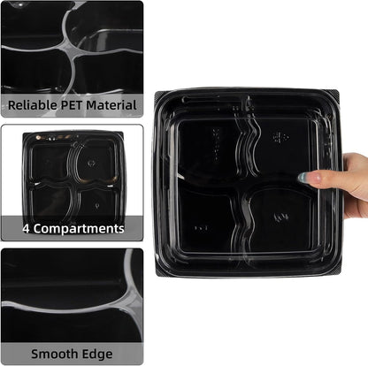 Noamus 30 Pack (60-Pcs) Meal Prep Containers, 4 Compartment Bento Lunch Box with Lid, Disposable Plastic Food Storage To Go, 34oz Portion Control Take Out Box for Adult, Not Microwave Dishwasher Safe